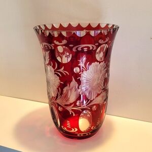 Vintage Clear Cut Crystal Ruby Red Vase